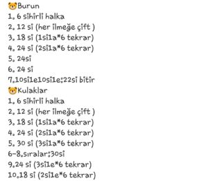 Amigurumi örgü oyuncak sevimli ayıcık kafa gövde kulak burun papyon ve giysi yapılışı anlatımlı