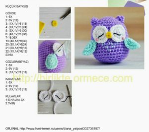 Amigurumi uykucu mor baykuş modeli yapılışı anlatımlı