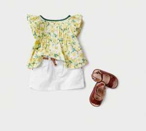 Zara Kids 2011 Çocuk Giyimi Koleksiyonu -- Zara Kız Çocukları İçin Beyaz Kemerli Şort ve Fırfır Kollu bluz Modelleri